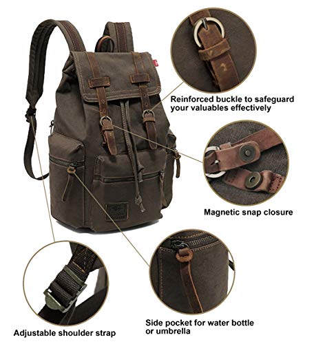 HuaChen Vintage Canvas Backpack with Leather Accents – Durable Travel Rucksack for Hiking, Camping, and Everyday Use for Men and Women - M32 Army Green L - Image 3