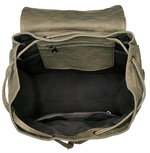 HuaChen Vintage Canvas Backpack with Leather Accents – Durable Travel Rucksack for Hiking, Camping, and Everyday Use for Men and Women - M32 Army Green L - Image 5