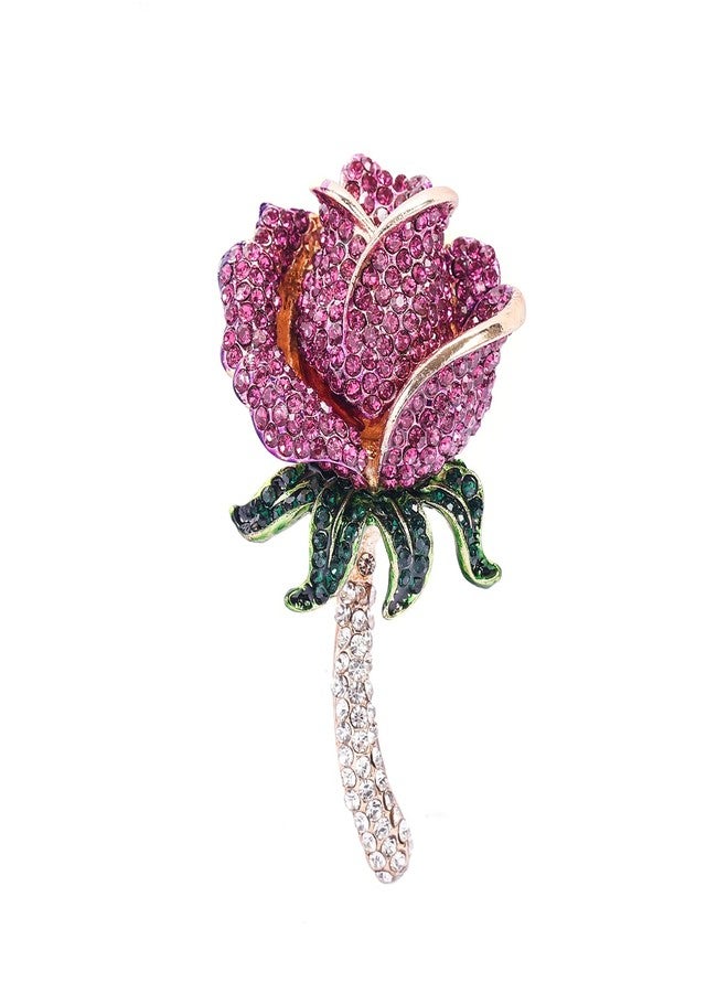 YOQUCOL Elegant Purple Cubic Zirconia Crystal Rhinestone Rose Shape Wreath Brooch Pin for Women - Image 1