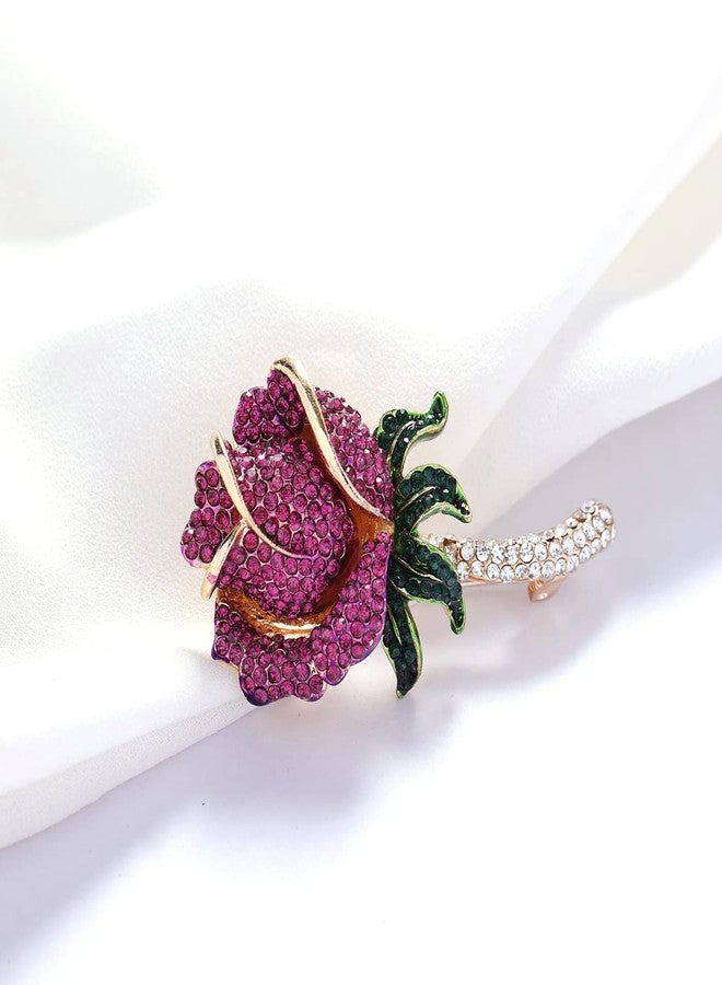 YOQUCOL Elegant Purple Cubic Zirconia Crystal Rhinestone Rose Shape Wreath Brooch Pin for Women - Image 5