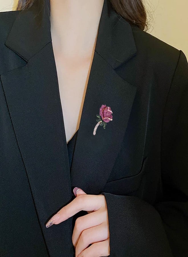 YOQUCOL Elegant Purple Cubic Zirconia Crystal Rhinestone Rose Shape Wreath Brooch Pin for Women - Image 3