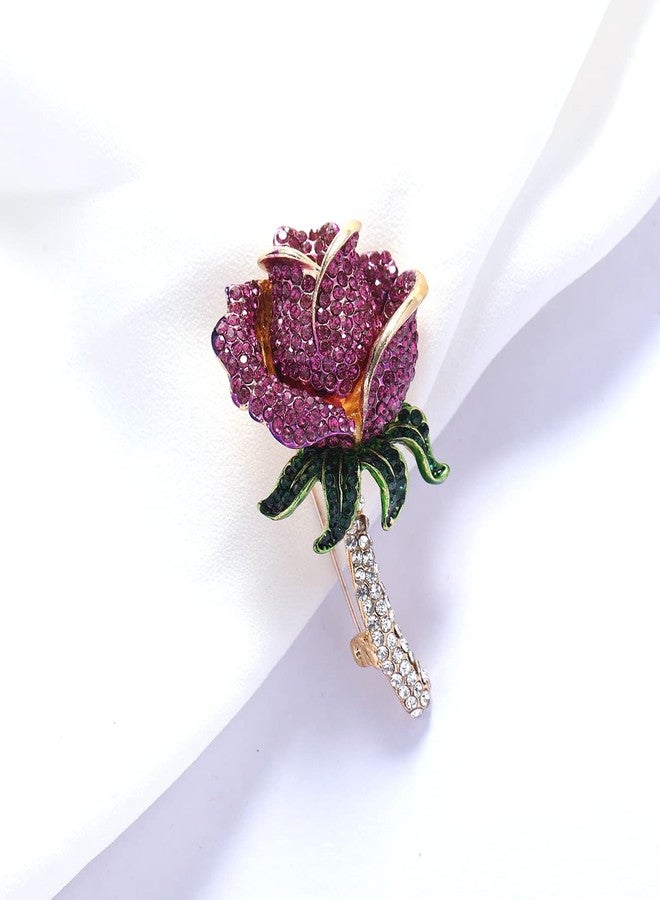 YOQUCOL Elegant Purple Cubic Zirconia Crystal Rhinestone Rose Shape Wreath Brooch Pin for Women - Image 4