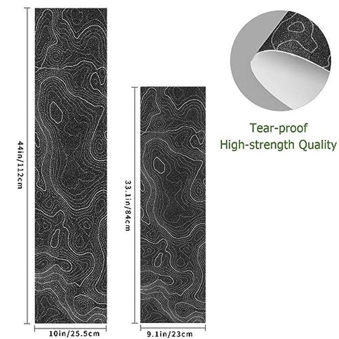 aportt Topographic Map Black Grip Tape With White Lines Contour Geographic Skateboard 33X9 Inch Non-Slip Sandpaper For Longboard Roller Board Stair Treads - Image 2