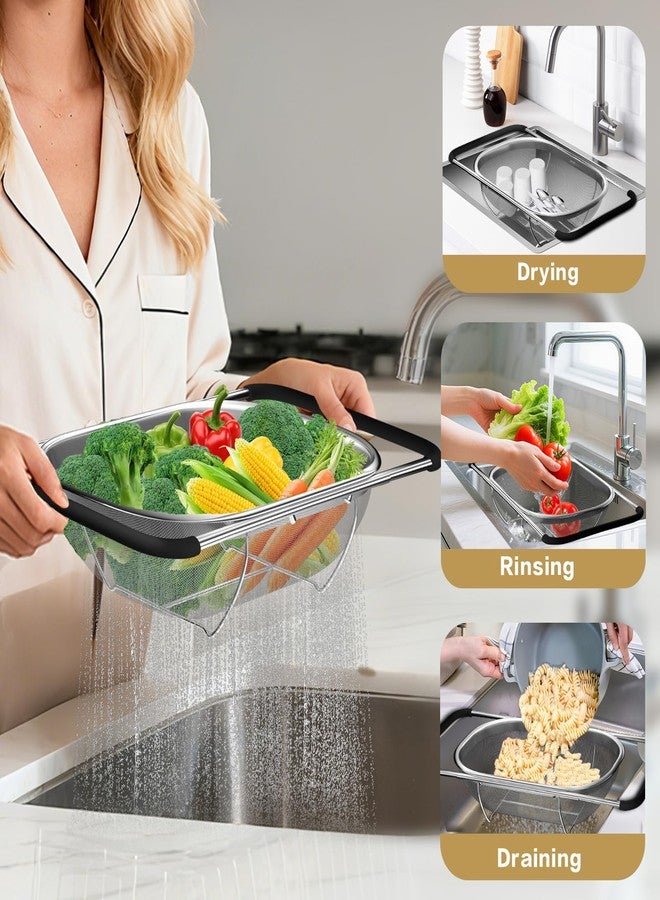 UTTKOJ Over the Sink Colander - Strainers and Colanders - Stainless Steel Strainer - Expandable Sink Colander with Rubber Grip for Strain, Drain, Rinse Fruits, Vegetables Home Kitchen Essentials - Image 2