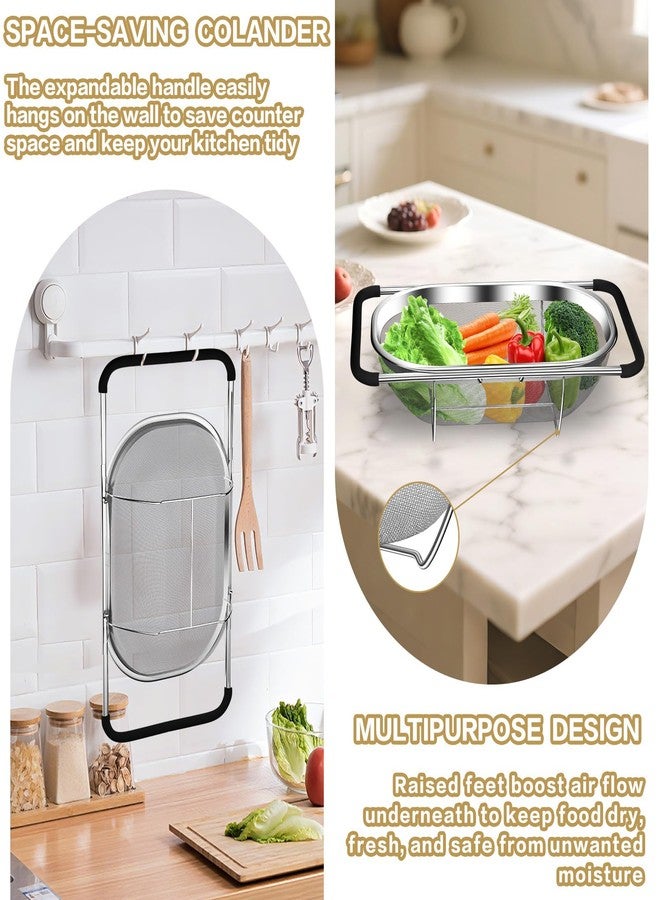 UTTKOJ Over the Sink Colander - Strainers and Colanders - Stainless Steel Strainer - Expandable Sink Colander with Rubber Grip for Strain, Drain, Rinse Fruits, Vegetables Home Kitchen Essentials - Image 4
