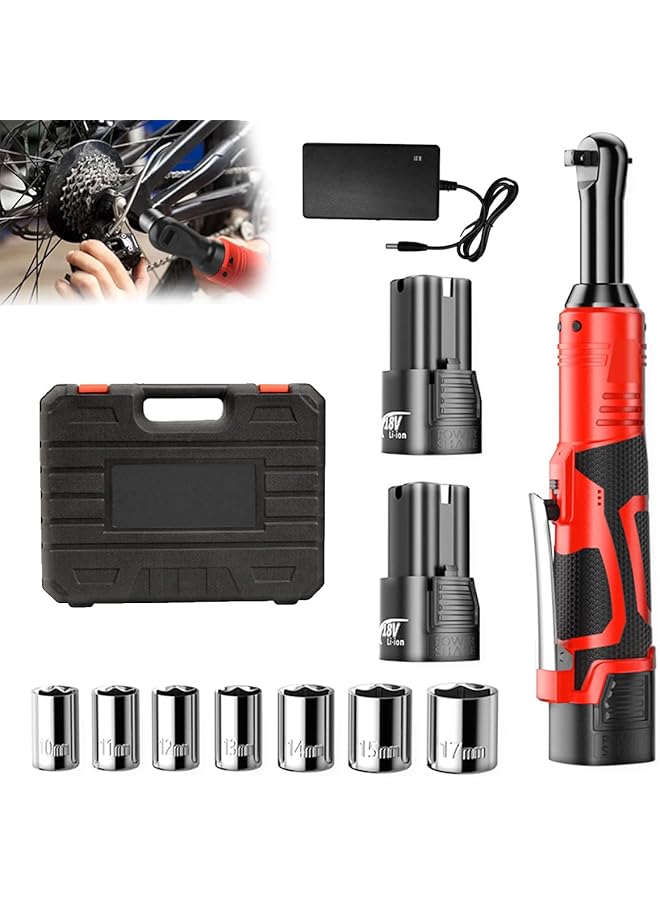 erorex Cordless Ratchet Wrench Set 3 8 Inch 450Rpm 40Ft Lbs Electric Ratchet Wrench 18V Power Ratchet Driver Variable Speed Led Light Safe Switch Reversible Ratchet Tool Kit With 7 Sockets 2 Battery Fast Charger - Image 1