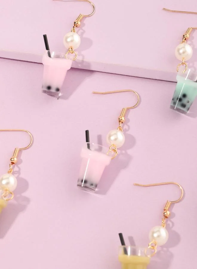 Take Two Girls Set of 3 - Pearl Milk Tea Design Earrings
