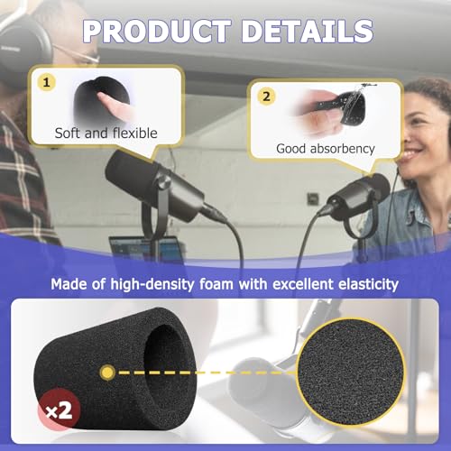 HAVANSIDY 2PCS Microphone Pop Filter Foam Cover Compatible with Shure SM7B SM7dB, Windscreen Replacement for Noise Reduction - Image 2