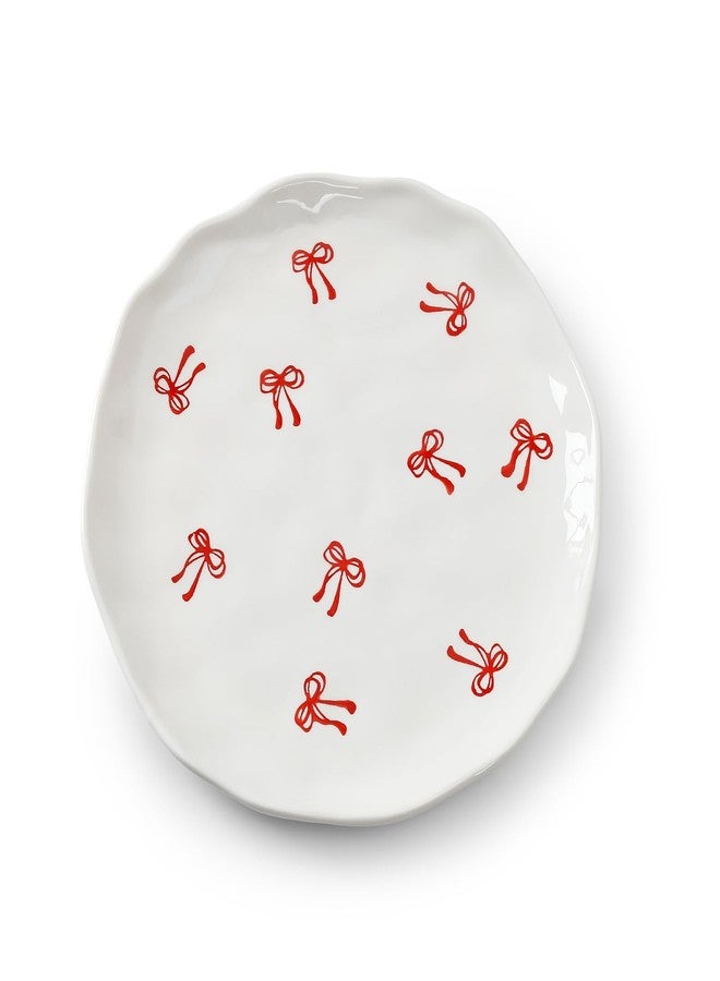 Koythin Floral Ceramic Dinner Plates, 8" Microwave Safe Dishes for Pasta, Modern Rustic Appetizer Plate for Salad Fruits Dessert Cake (Double Line Bow) - Image 1
