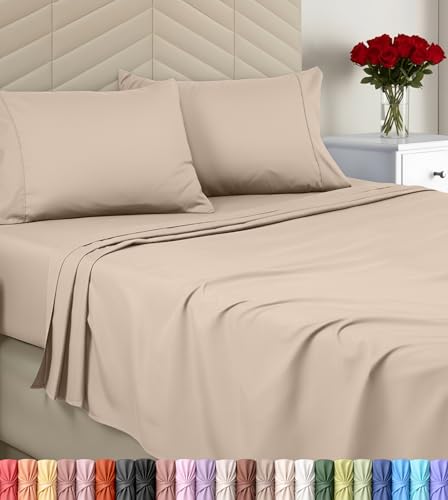 Utopia Bedding Queen Sheet Set Soft Microfiber 4 Piece Bed Sheets with 15 Deep Pocket Easy Care Brushed Microfiber Queen Beige - Image 1