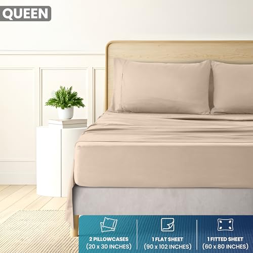 Utopia Bedding Queen Sheet Set Soft Microfiber 4 Piece Bed Sheets with 15 Deep Pocket Easy Care Brushed Microfiber Queen Beige - Image 3