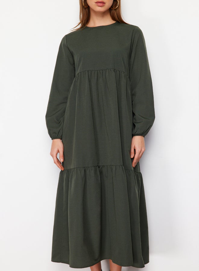 trendyol Khaki Ruffle Detailed Cotton Wide Fit Woven Dress TCTSS21EL3406  - Image 4
