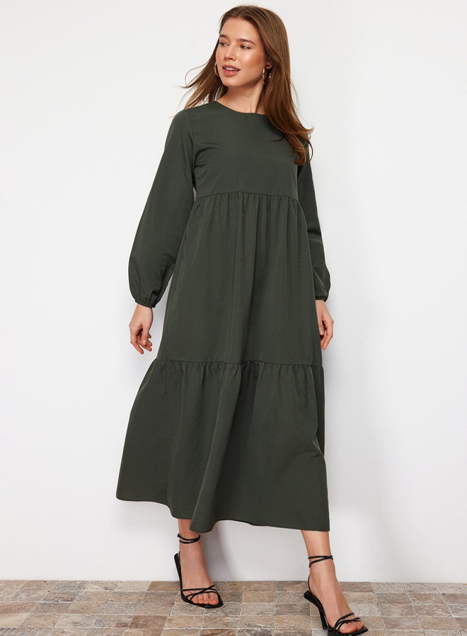 trendyol Khaki Ruffle Detailed Cotton Wide Fit Woven Dress TCTSS21EL3406  - Image 1