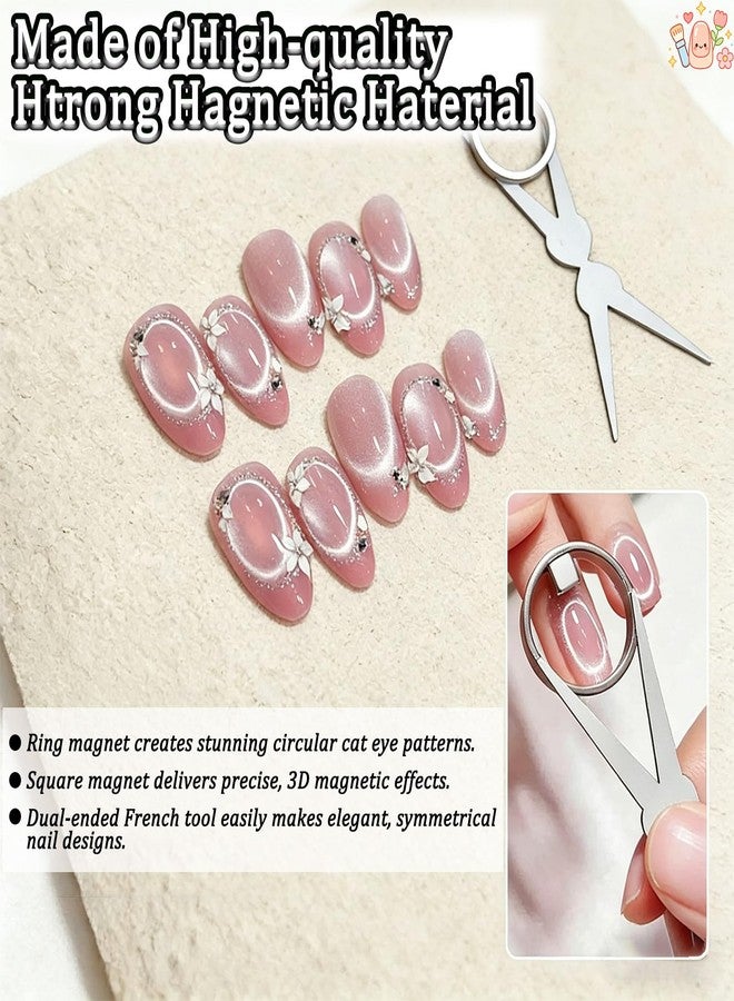 PMDYBY New Ring-Shaped Cat Eye Magnet for Nails, Hollow Cat Eye Magnet, Cat Eye Magnet Ring, Y & Rings Magnet(Wide Beam, Heart, French), Portable Hollow Circular Cat Eye for Home Salon DIY Manicure (1 Set) - Image 5
