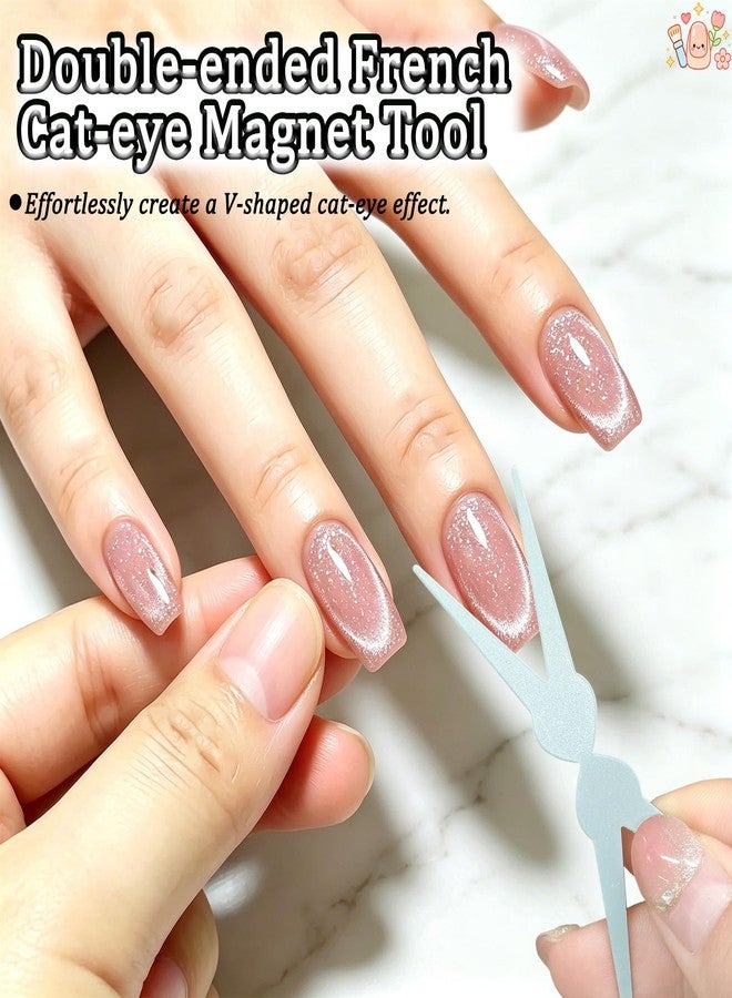 PMDYBY New Ring-Shaped Cat Eye Magnet for Nails, Hollow Cat Eye Magnet, Cat Eye Magnet Ring, Y & Rings Magnet(Wide Beam, Heart, French), Portable Hollow Circular Cat Eye for Home Salon DIY Manicure (1 Set) - Image 3