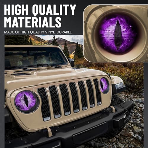 PACLVIO 2PCS Beast Eyes Headlight Decals, 3D Stereo Eyes Headlight Decal Stickers, Car Body Window Bumper Decoration Stickers, Car Accessories Round Headlight Decal for Jeep Wrangler (Purple) - Image 3