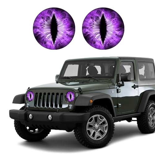 PACLVIO 2PCS Beast Eyes Headlight Decals, 3D Stereo Eyes Headlight Decal Stickers, Car Body Window Bumper Decoration Stickers, Car Accessories Round Headlight Decal for Jeep Wrangler (Purple) - Image 1