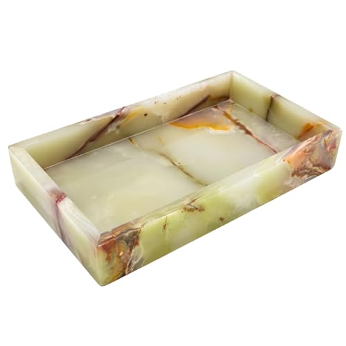 Bey-Berk Ezra Green Onyx Genuine Marble Guest Towel Tray, 9" x 5.75" Bathroom Counter Tray, Luminous Onyx Accent Piece - Image 1