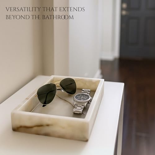 Bey-Berk Ezra Green Onyx Genuine Marble Guest Towel Tray, 9" x 5.75" Bathroom Counter Tray, Luminous Onyx Accent Piece - Image 5