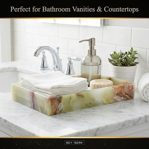 Bey-Berk Ezra Green Onyx Genuine Marble Guest Towel Tray, 9" x 5.75" Bathroom Counter Tray, Luminous Onyx Accent Piece - Image 4
