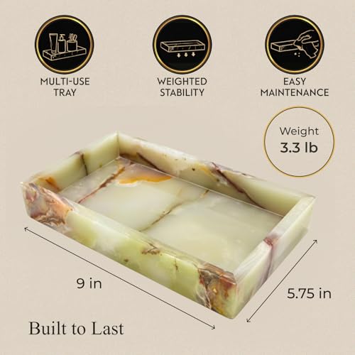 Bey-Berk Ezra Green Onyx Genuine Marble Guest Towel Tray, 9" x 5.75" Bathroom Counter Tray, Luminous Onyx Accent Piece - Image 2