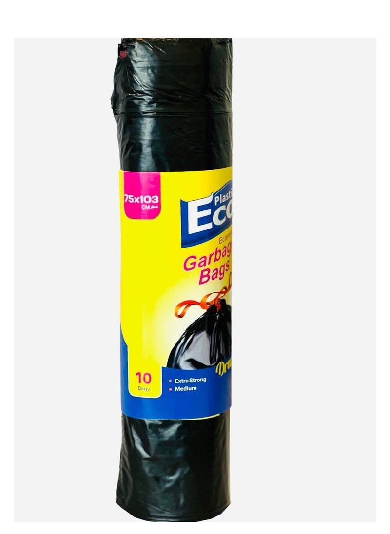 ECO Plastic - 2 Pack Of ECO Plastic Drawstring Garbage Bag 10 pieces Black 75x103cm Extra Strong (M) - Image 1