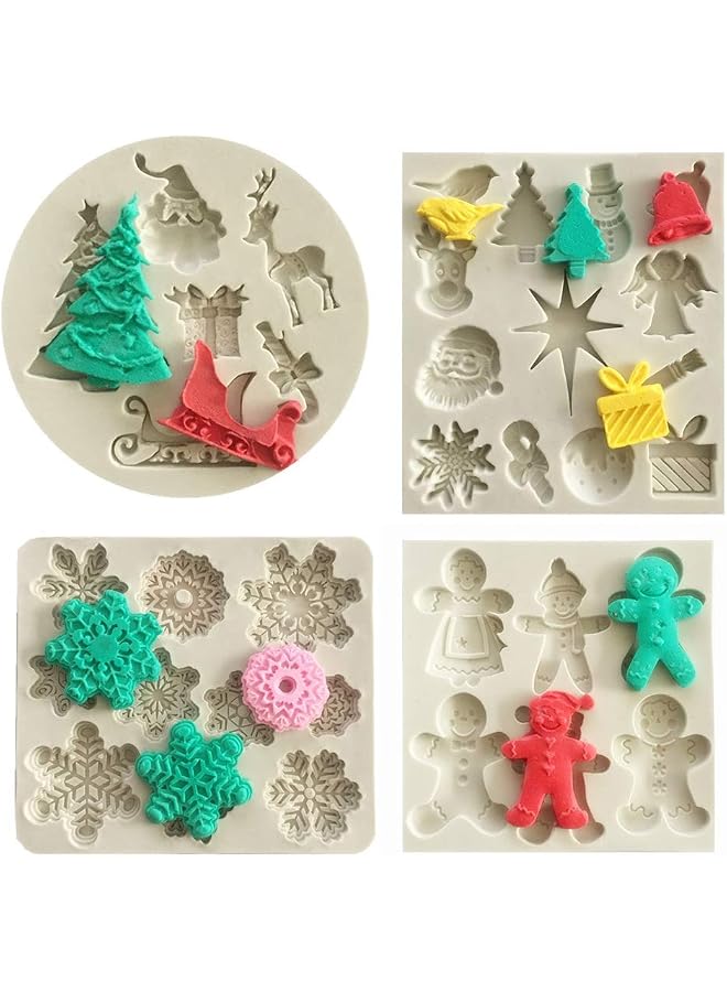 S-TOP Set of 4 Christmas Fondant Molds, Xmas Cake Cupcake Decoration Silicone Chocolate Candy Molds, Christmas Tree/Gingerbread Man/Reindeer/Snowflake/Santa Claus Xmas Decor Resin Clay Molds - Image 1