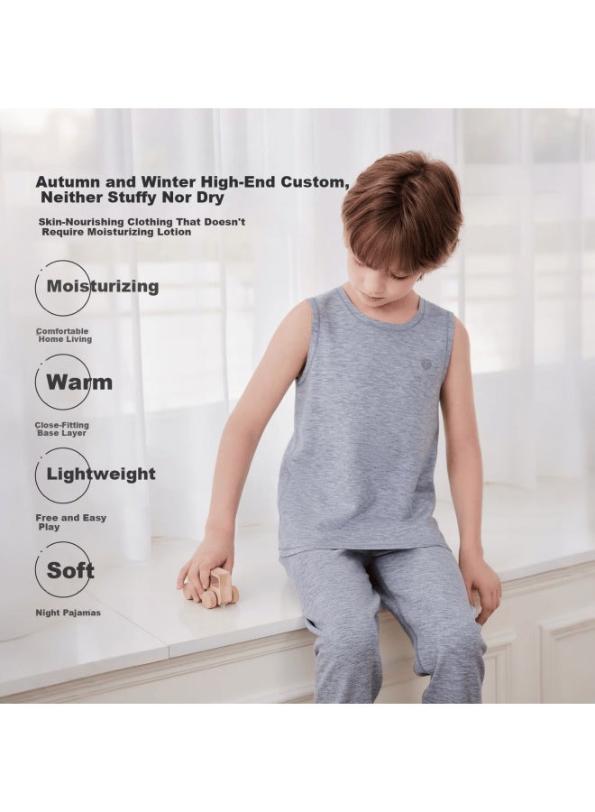 Junejunior Children's Cashmere Crew Neck Fleece-lined Vest For Autumn And Winter