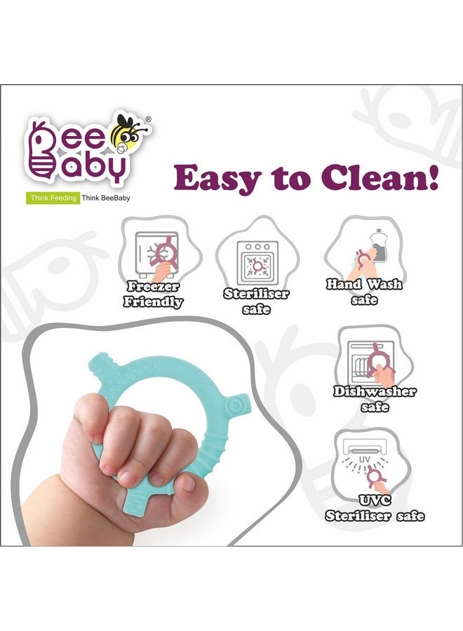 Beebaby Soft Silicone Teether For 3+ Months With Carrying Case, Bpa Free Teething Toy For Babies With Textured Surface For Soothing Gums. 100% Food Grade (Silicone Ring - Pastel Blue) - Image 4