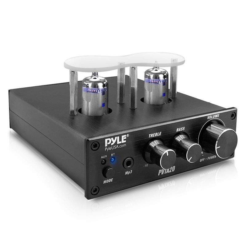 Pyle Bluetooth Tube Amplifier Stereo Receiver - 600W Home Audio Desktop Stereo Vacuum Tube Power Amplifier Receiver w/ 2 Vacuum Tubes, AUX/MP3/Microphone Inputs, Pure Copper Speaker Output - PVTA20 - Image 1
