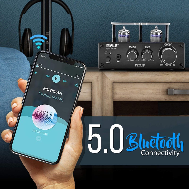 Pyle Bluetooth Tube Amplifier Stereo Receiver - 600W Home Audio Desktop Stereo Vacuum Tube Power Amplifier Receiver w/ 2 Vacuum Tubes, AUX/MP3/Microphone Inputs, Pure Copper Speaker Output - PVTA20 - Image 5