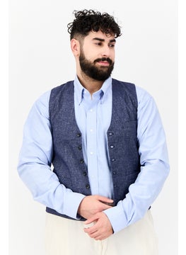 GAS Men Regular Fit Chambray Pattern Vest, Dark Blue  - Image 1