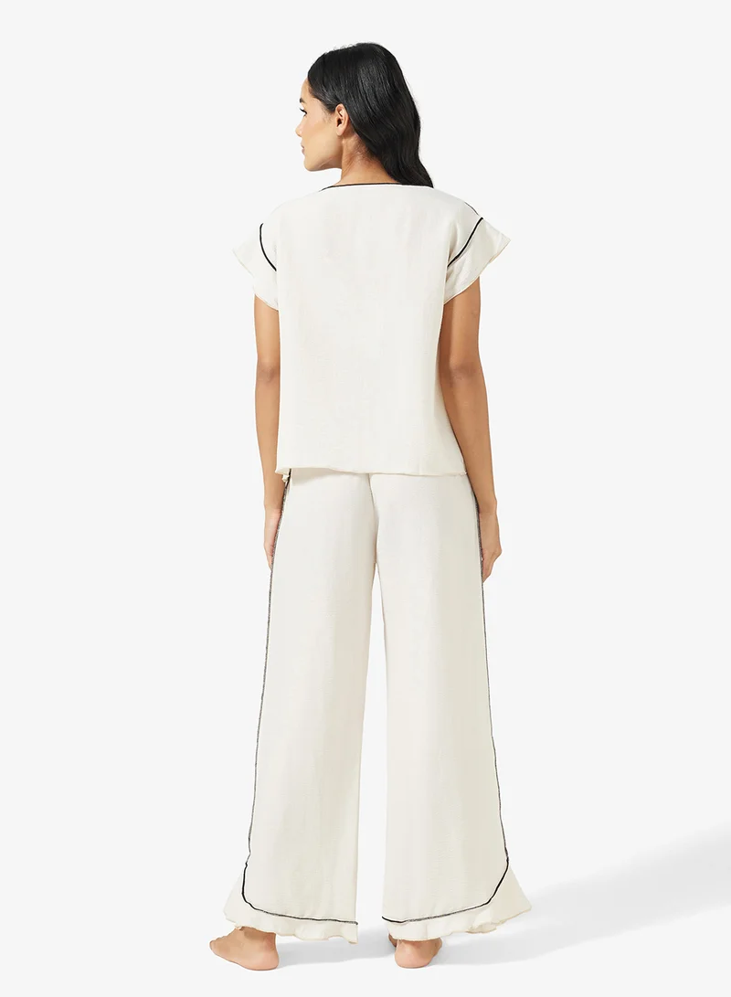 Ginger Contrast Trim Detail Lounge Top & Pyjama Set