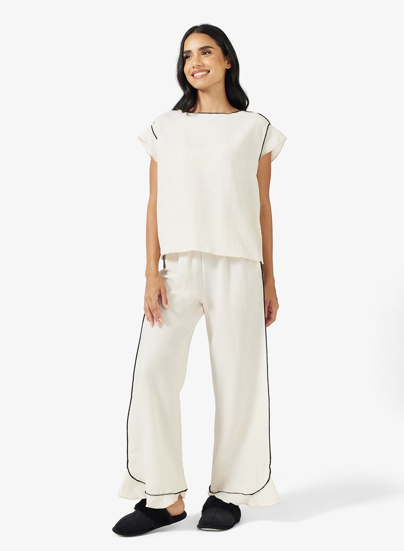 جينجر طقم علوي وبنطلون بيجامة بتفاصيل حواف متباينة - Image 5