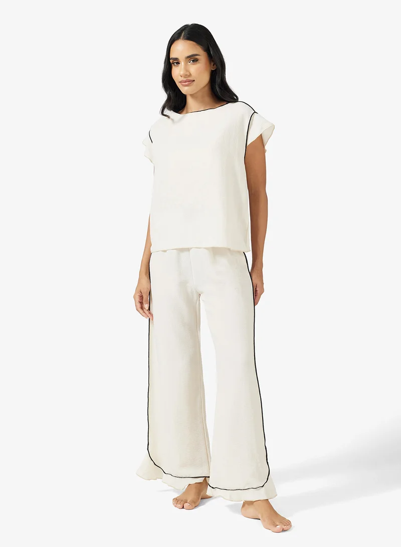 Ginger Contrast Trim Detail Lounge Top & Pyjama Set