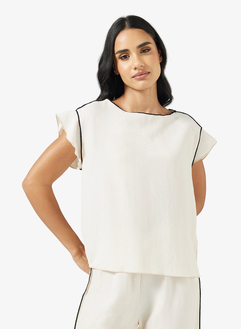 جينجر طقم علوي وبنطلون بيجامة بتفاصيل حواف متباينة - Image 3