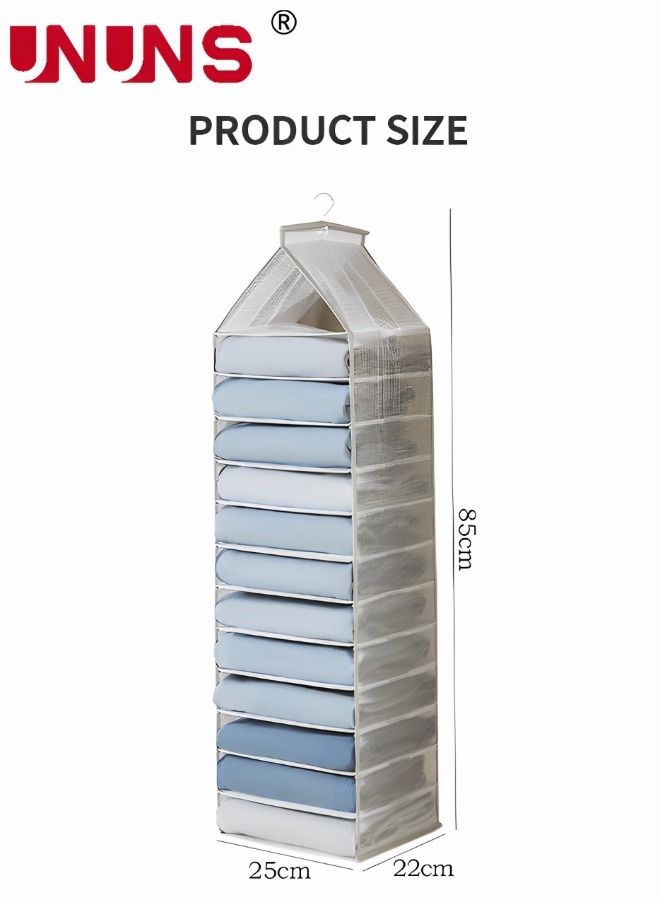 UNUNS Hanging Closet Organizers And Storage,12-Shelf Closet Hanging Storage Shelves,Clothes Organizer,Trouser Hanger Pants,Grey  - Image 5