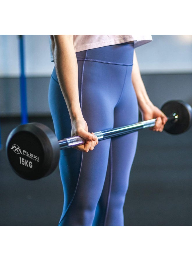 العضلات المرنة بار حديد ثابت 15 كجم من Flexi Muscles مع أوزان مطلية بالمطاط – قضيب وزن مستقيم جاهز للاستخدام للتمارين في المنزل والجيم - Image 3