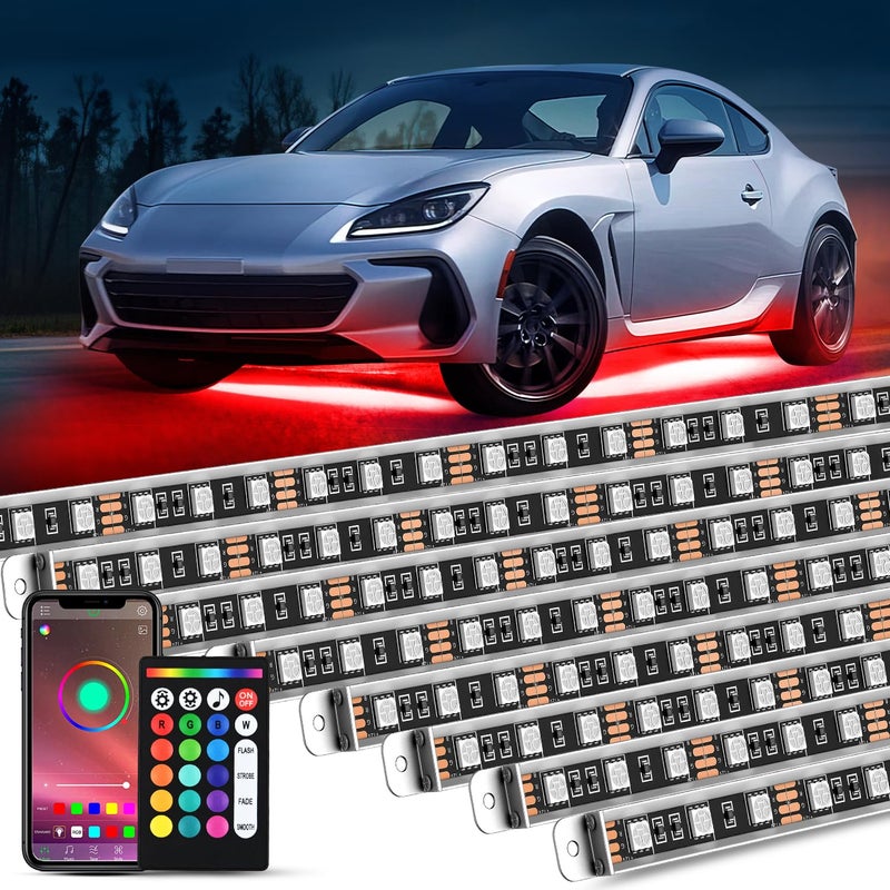 Nilight 8Pcs Aluminum Underglow Neon Accent Strip Lights 396 LEDs RGB Door Assist Multi Color DIY Sound Active Function Music Mode with APP and Remote Control Underbody Light Strips for Car Truck RV - Image 2