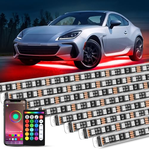 Nilight 8Pcs Aluminum Underglow Neon Accent Strip Lights 396 LEDs RGB Door Assist Multi Color DIY Sound Active Function Music Mode with APP and Remote Control Underbody Light Strips for Car Truck RV - Image 1