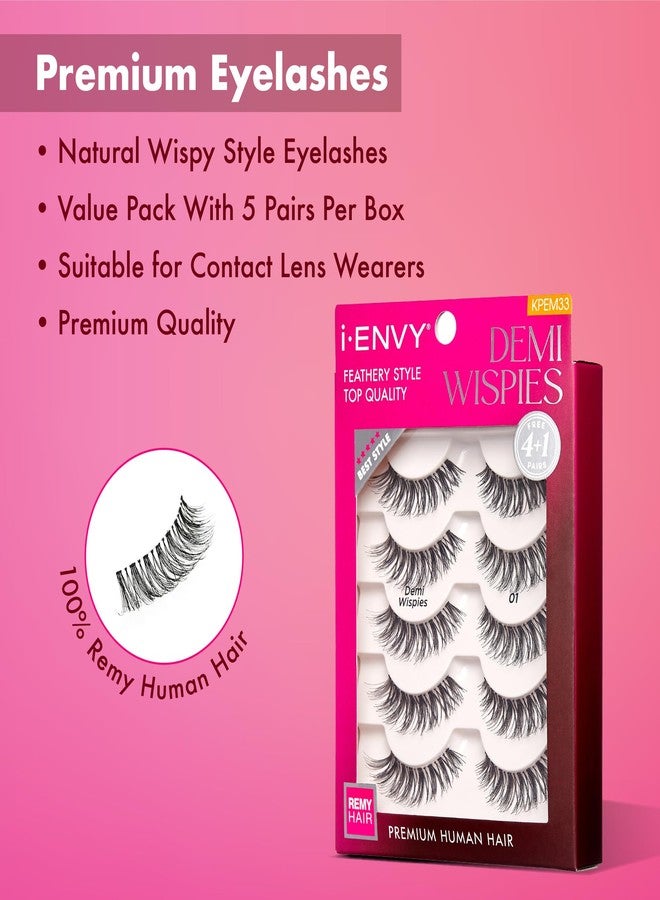 i.Envy i-ENVY 5 Pairs Demi Wispies False Lashes (1 Pack), Premium Quality 100% Human Hair, Fluffy Feathered Eyelashes With Volume & Curl, Natural Look, Lightweight, Comfortable, Reusable for Everyday Wear - Image 2