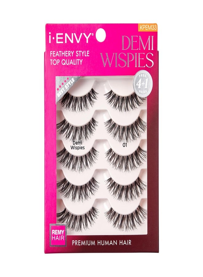 i.Envy i-ENVY 5 Pairs Demi Wispies False Lashes (1 Pack), Premium Quality 100% Human Hair, Fluffy Feathered Eyelashes With Volume & Curl, Natural Look, Lightweight, Comfortable, Reusable for Everyday Wear - Image 1