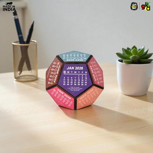 Gift Kya De Desk calendar and table decorative items wooden 3D Premium Pentagonal shape design 2026 calendar big size unique corporate gift for office decor (colourful 6 Inch) - Image 2