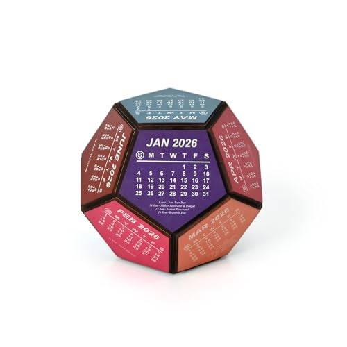 Gift Kya De Desk calendar and table decorative items wooden 3D Premium Pentagonal shape design 2026 calendar big size unique corporate gift for office decor (colourful 6 Inch) - Image 1