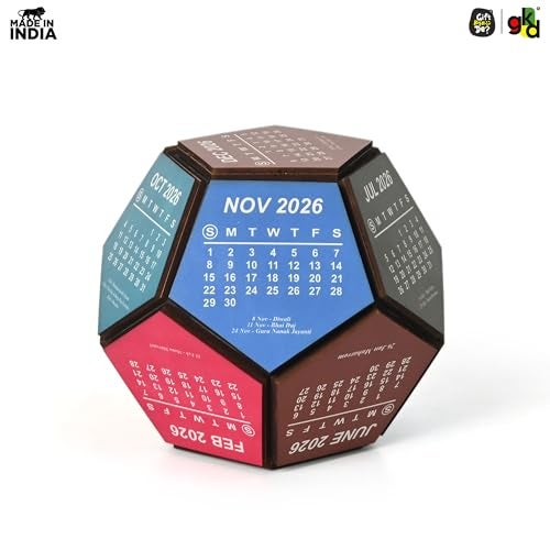 Gift Kya De Desk calendar and table decorative items wooden 3D Premium Pentagonal shape design 2026 calendar big size unique corporate gift for office decor (colourful 6 Inch) - Image 5