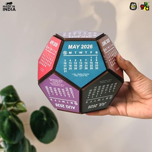 Gift Kya De Desk calendar and table decorative items wooden 3D Premium Pentagonal shape design 2026 calendar big size unique corporate gift for office decor (colourful 6 Inch) - Image 4