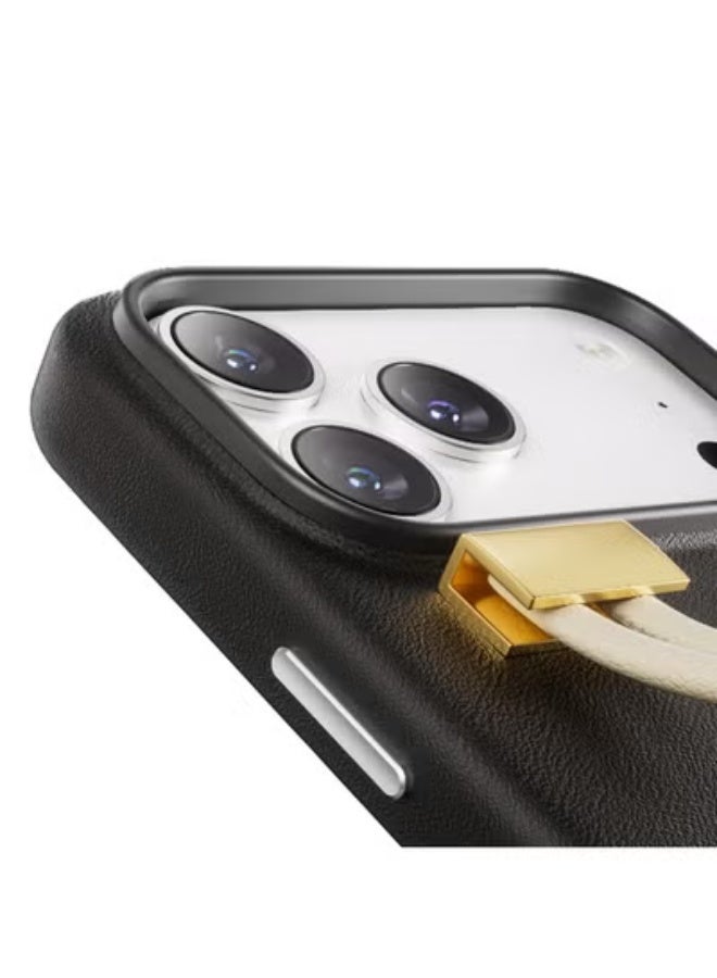 ليفيلو غطاء آيفون 17 برو بولاريس من جلد PU مع حافة مقاومة للصدمات وحواف مرتفعة لحماية الكاميرا والشاشة / دمج حزام معصم / بطانة داخلية من الألياف الدقيقة / غطاء خلفي - أسود - Image 4