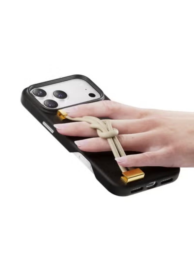 ليفيلو غطاء آيفون 17 برو بولاريس من جلد PU مع حافة مقاومة للصدمات وحواف مرتفعة لحماية الكاميرا والشاشة / دمج حزام معصم / بطانة داخلية من الألياف الدقيقة / غطاء خلفي - أسود - Image 3