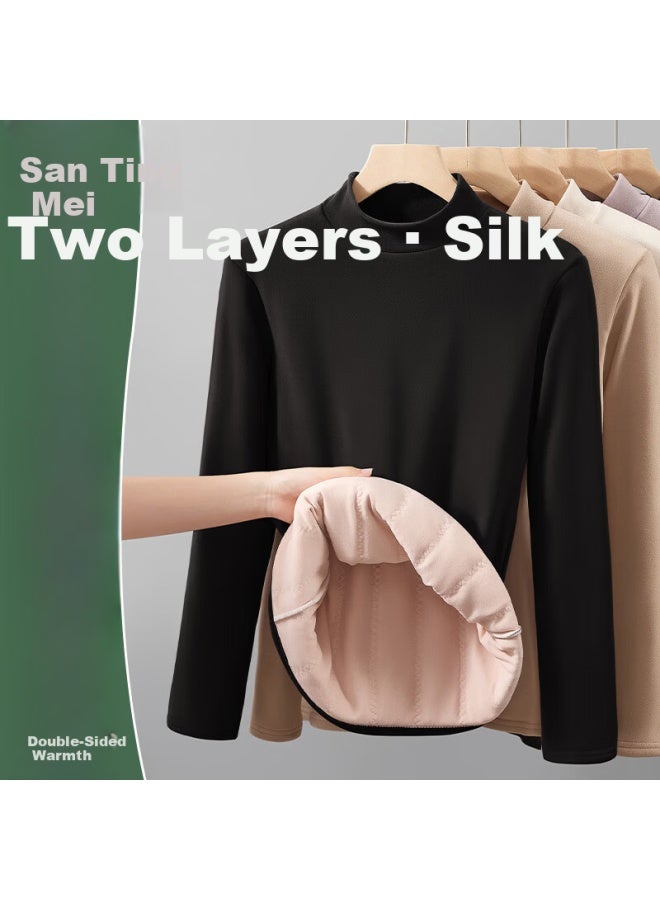 GRACEWELL Tingmei [triple Silk] Fleece-lined Thickened Half Turtleneck Base Layer Top Women's Autumn Winter Thermal Underwear Shirt - Image 2
