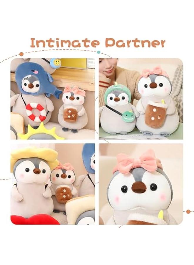 Cute Plush Penguin Stuffed Animal Pillow, 9.8 Soft Kawaii Penguin Plushies with Boba Bubble Tea Outfit Gifts for Kids  - Image 3